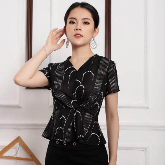Áo kiểu nữ TosonFashion họa tiết dáng peplum xoắn eo cá cách điệu 14021B120 - 2100454