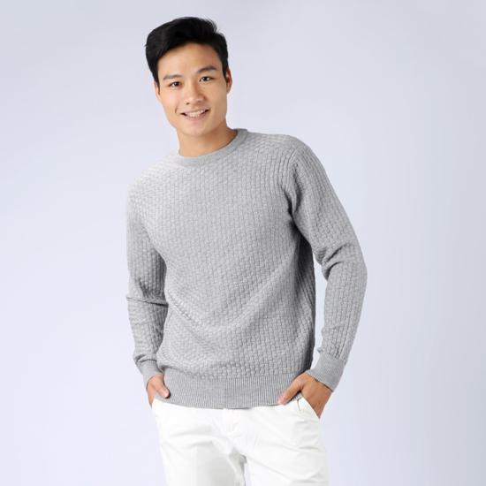 Áo len nam cổ tròn đan phên HQLENS màu ghi N806